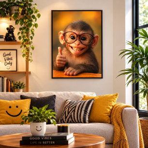 Impression sur toile de bébé singe joyeux avec un