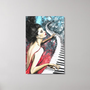 Impression sur toile de femme au piano