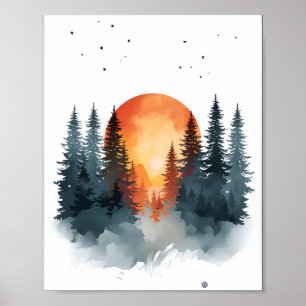 Impression sur toile de la forêt de pins enneigée
