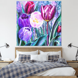 Impression sur toile de tulipes colorées