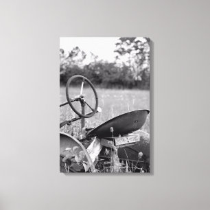 Impression sur toile en noir et blanc d'un tracteu