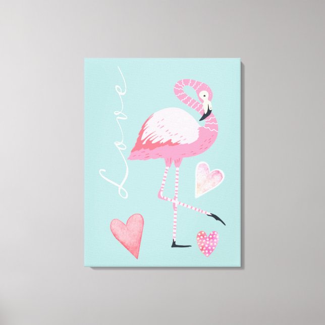 Impression sur toile étirée Flamingo Rose Amour (Recto)