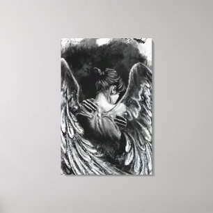 Impression sur toile Fille Ange - Peinture en noir