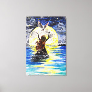 Impression sur toile Fille et Oiseau Liberté - Pei