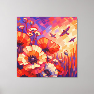 Impression sur toile florale rétro vibrante Flux