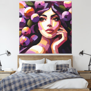 Impression sur toile Portrait de femme aux fleurs