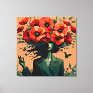 Impression sur toile Portrait de femme florale Rét