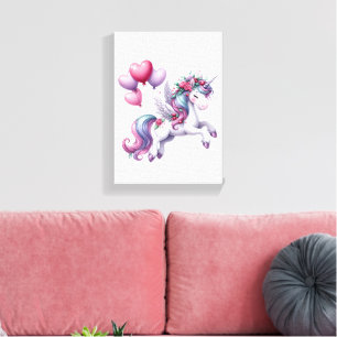 Impression sur toile tendue Licorne violette flora