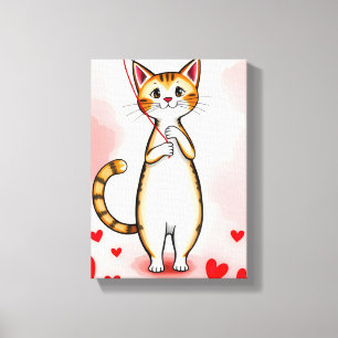 Impression sur toile tendue Mignon chat rouge coeu