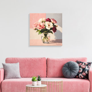 Impression sur toile Vase de pivoines rose tendre