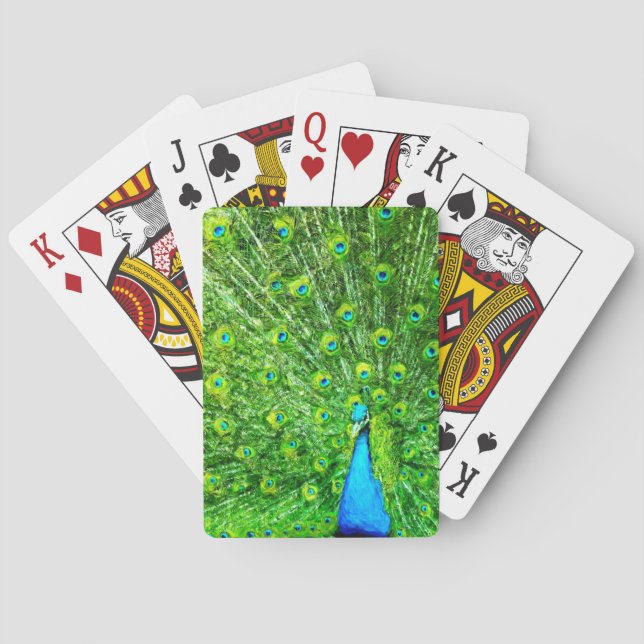Impressionismus Grün und Blauer Pfau Spielkarten (Rückseite)