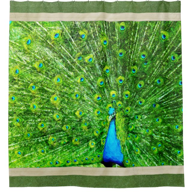 Impressionismus-grüner und blauer Pfau Duschvorhang (Vorderseite)