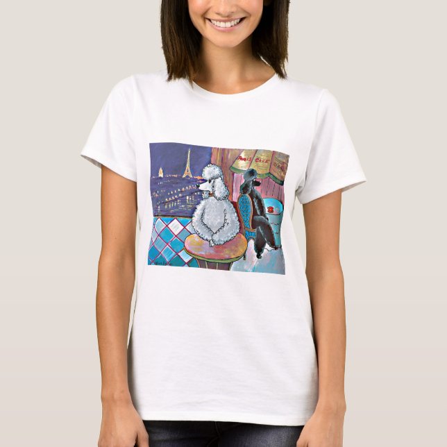 Impressionist Art Poodles Paris Café Tee Shirt (Vorderseite)