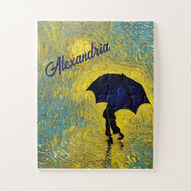 Impressionist Blue Child Umbrella Yellow Landschaf (Vertikal)