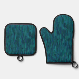 Impressionist Brush Strokes, Navy, Teal, Blue Ofenhandschuh & Topflappen-Set