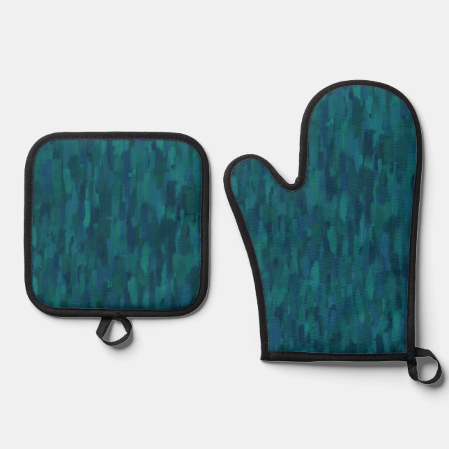 Impressionist Brush Strokes, Navy, Teal, Blue Ofenhandschuh & Topflappen-Set (Vorderseite)