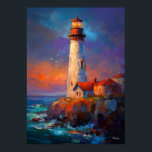 Impressionist Coastal Lighthouse Seascape Painting Poster<br><div class="desc">A vibrant impressionist painting of a lighthouse standing above the ocean at sunset. Expressive brush strokes and glowing colors create a dramatic coastal artwork perfect for nautical decor and seaside lovers.</div>