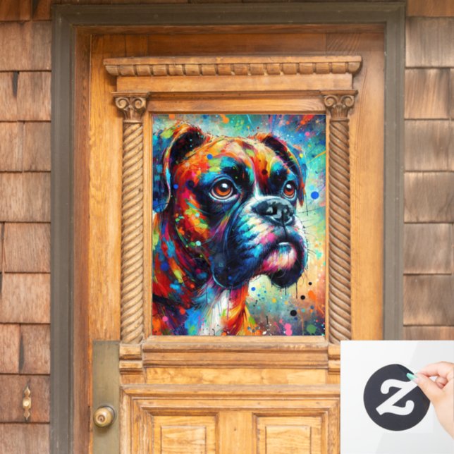 Impressionist Colorful Pop Art Boxer Dog Malerei Fensteraufkleber (Haustür)