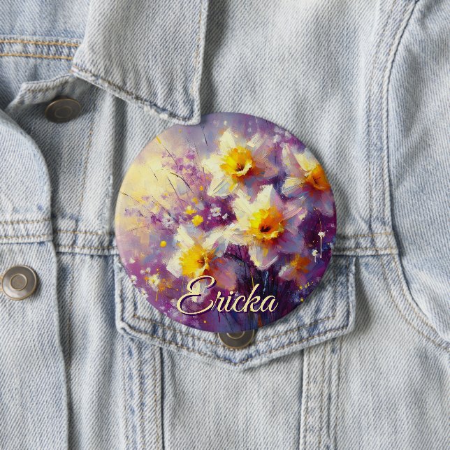 Impressionist Daffodil Floral Lila Personalisiert Button (Beispiel)