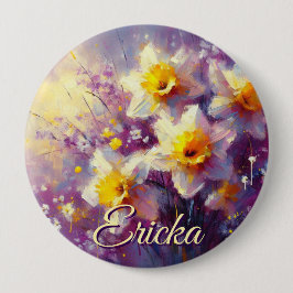 Impressionist Daffodil Floral Lila Personalisiert Button
