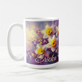 Impressionist Daffodil Floral Lila Personalisiert Kaffeetasse