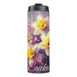 Impressionist Daffodil Floral Lila Personalisiert Thermosbecher