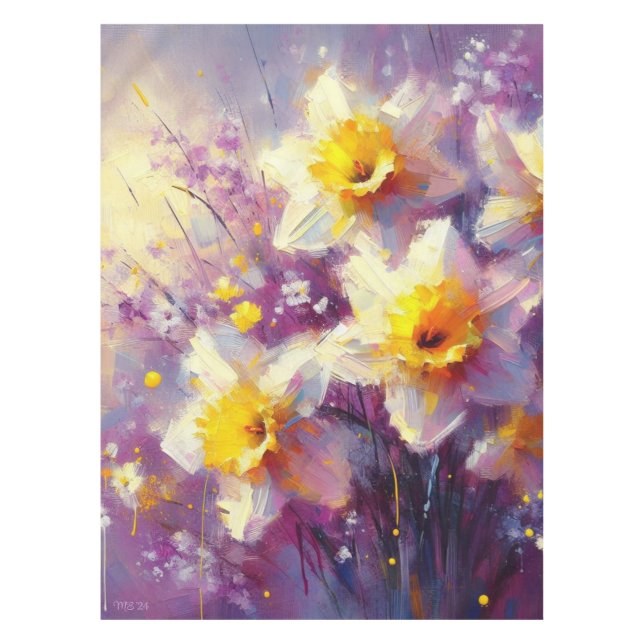 Impressionist Daffodin, Lila gelb, floral Tischdecke (Vorderseite)
