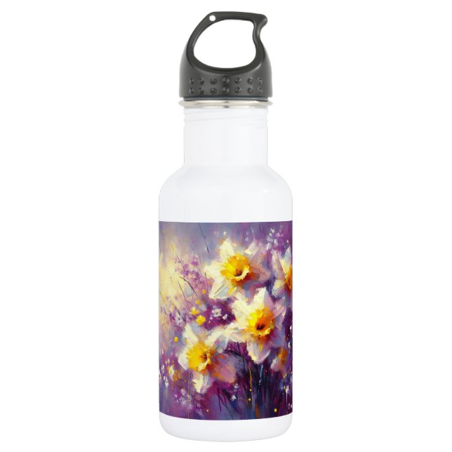 Impressionist Daffodin Lila Gelbe Kunst Edelstahlflasche (Vorderseite)