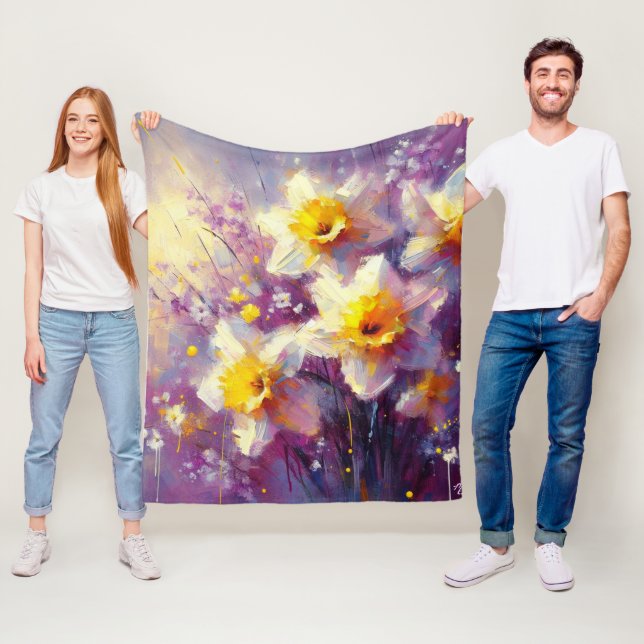 Impressionist Daffodin Lila Gelbe Kunst Fleecedecke (Beispiel)