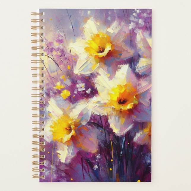 Impressionist Daffodin Lila Gelbe Kunst Planer (Vorderseite)