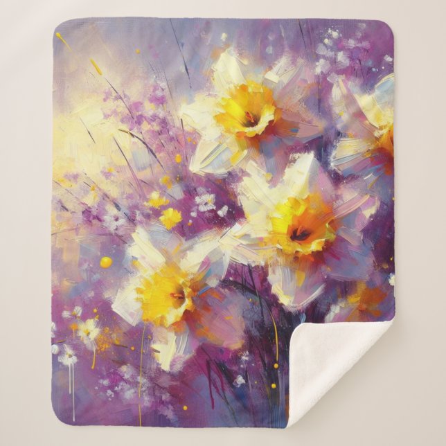 Impressionist Daffodin Lila Gelbe Kunst Sherpadecke (Vorderseite)