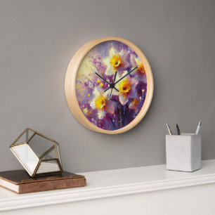 Impressionist Daffodin Lila Gelbe Kunst Uhr