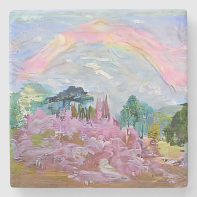 Impressionist Fantasy Landscape Wasserfarbener Reg Steinuntersetzer (Vorderseite)