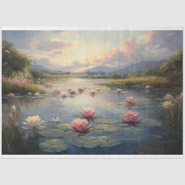 Impressionist Lily Pads on Pond Decoupage Seidenpapier (Vorderseite)