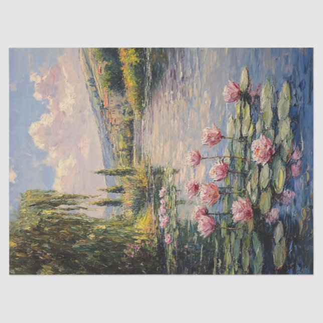 Impressionist Lily Pads Willow Tree Decoupage Seidenpapier (Vorderseite)