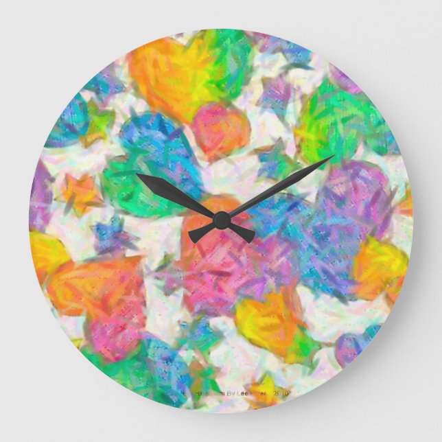Impressionist Pastel Valentine Hearts Große Wanduhr (Vorderseite)