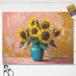 Impressionist Sonnenblumen in einem Blue Vase Deco Seidenpapier