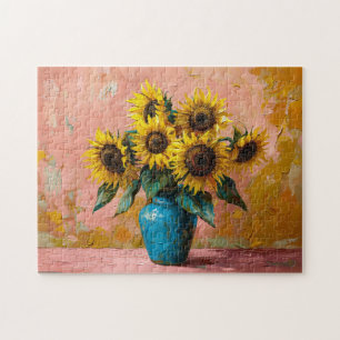 Impressionist Sonnenblumen in einer blauen Vase