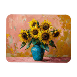 Impressionist Sonnenblumen in einer blauen Vase Magnet