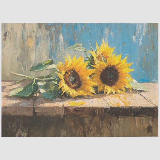 Impressionist Sonnenblumen Malerei Decoupage Seidenpapier (Vorderseite)