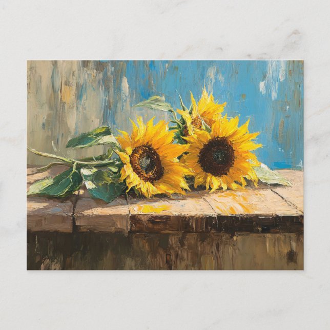 Impressionist Sonnenblumen Malerei Postkarte (Vorderseite)