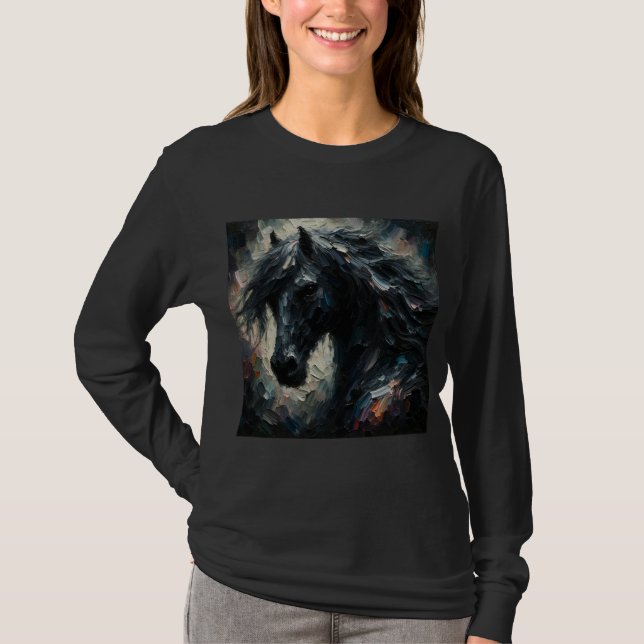 Impressionist Style Dark Horse Long Sleeve T-Shirt (Vorderseite)