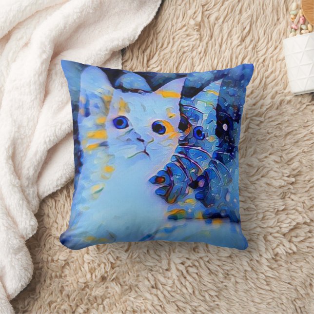 Impressionist Style Kitten Art of Cat Lovers Blue Kissen (Decke)