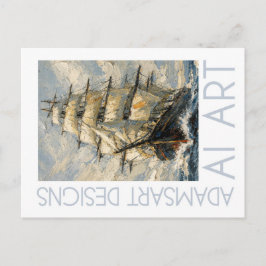 Impressionist Tall Ship at Sea Nautical Art Postkarte