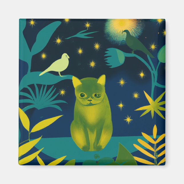 Impressionist Tropical Cat Painting Magnet (Vorne)
