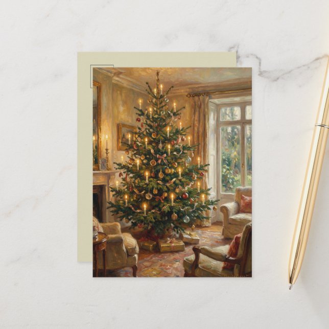 Impressionist Vintage Christmas Monet-Style Art Postkarte (Vorderseite/Rückseite Beispiel)