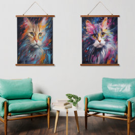 Impressionistin Feline Gaze Wandteppich Mit Holzrahmen