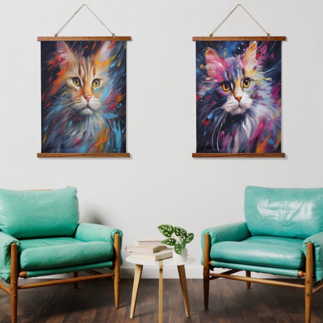 Impressionistin Feline Gaze Wandteppich Mit Holzrahmen (Wohnzimmer)