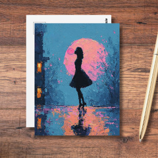 Impressionistin Pinker Mond Frau Bubble Gum Blase Postkarte