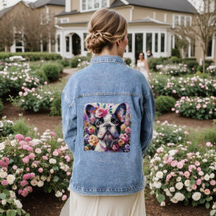 Impressionistisch bunt französische Bulldog-Rose Jeansjacke
